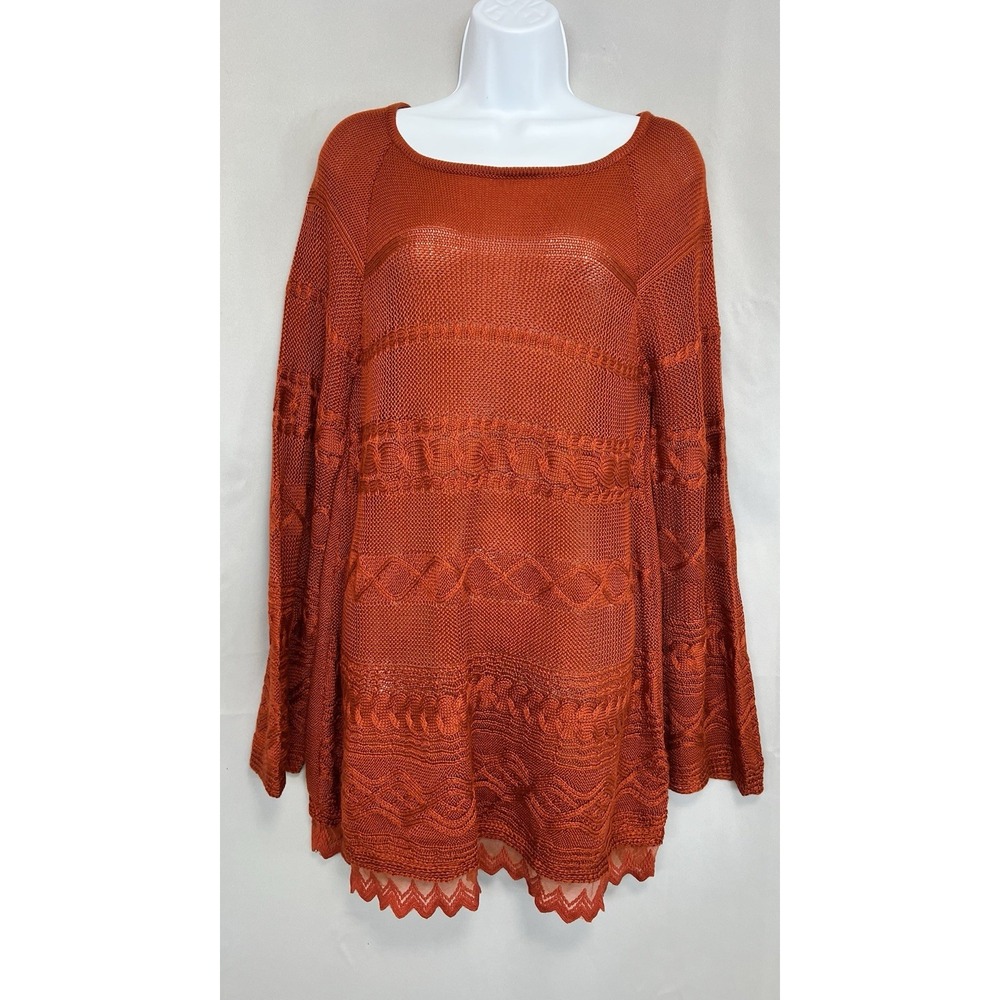 New Directions Women's Sweater Lace Cable Details Sz Medium Orange
